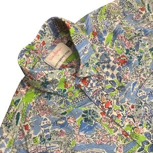 Lilly Pulitzer x Southern Tide Shirt Mens Medium Blue SC Print Button Up linen